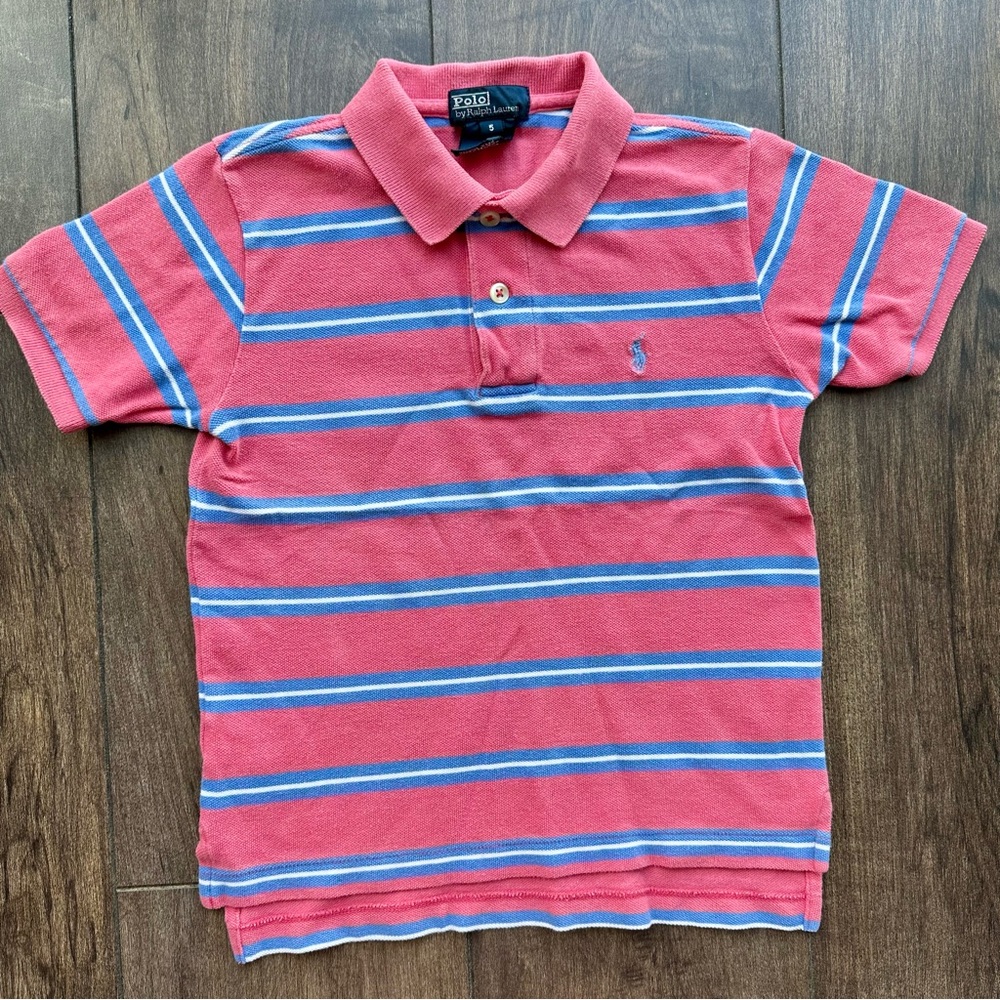 Polo Ralph Lauren Vintage Boys Striped Polo - Size 5 - 100% Cotton - Pink & Blue